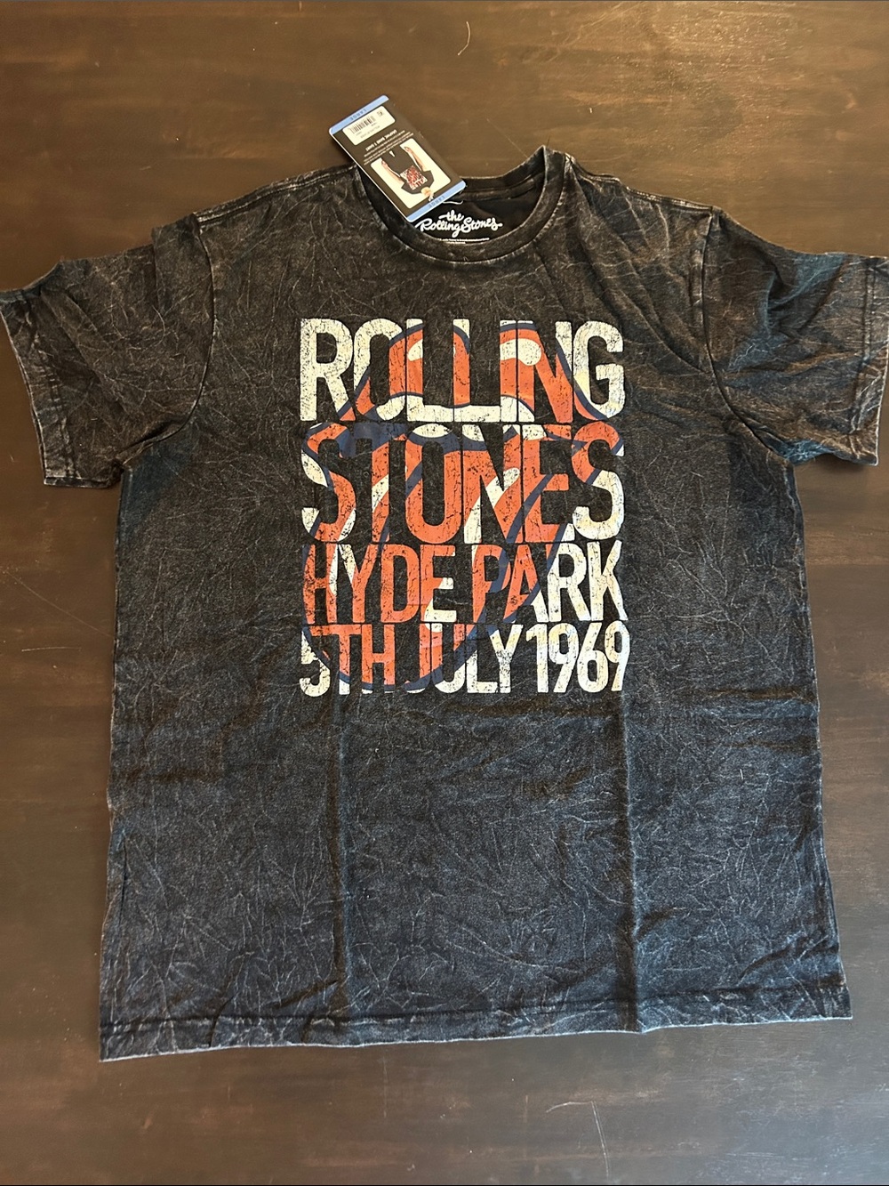 The Rolling Stones Black Mineral-Wash Hyde Park Graphic Tee with Red Logo